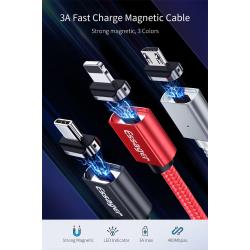 Magnetic cable USB2.0 AM/Type-C 1m silver textile. braid