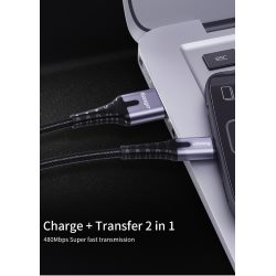 Cable USB 2.0 AM/BM microUSB 2m with backlight gray