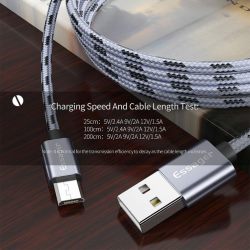 Cable USB 2.0 AM/BM microUSB 1m 2.4A braided gray