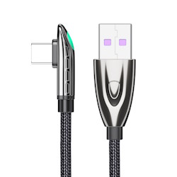 Cable USB 2.0 AM/ Type-C 1m 6A braided black angled
