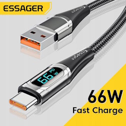 Cable USB 2.0 AM/ Type-C 1m 6A with wattmeter black YD01