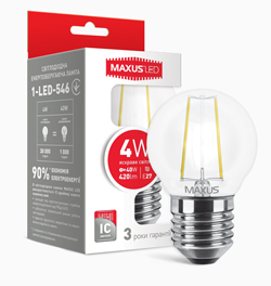 Лампа светодиодная MAXUS LED G45 FM 4W 4100K 220V E27