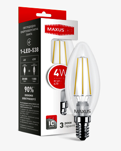 Лампа світлодіодна MAXUS LED C37 FM-C 4W 4100K 220V E14