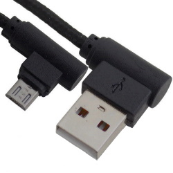 Кабель USB 2.0 AM/BM micro-USB 1м чорний в сітці кутовій
