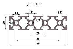 Aluminum machine profile 20x80 mm JL-6-2080E 1m anode.